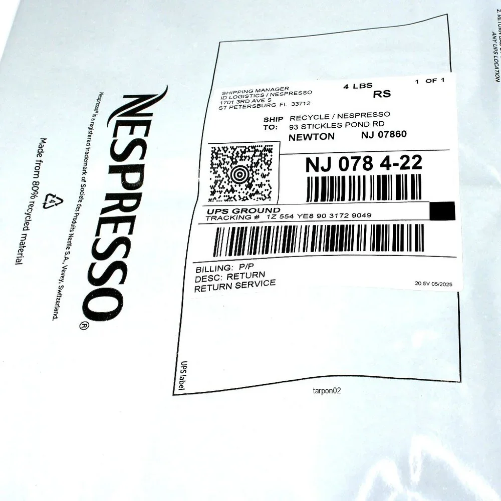 2 x Nespresso Coffee Pods Capsules Recycling Bag-Postage Paid Label-UPS Drop Off